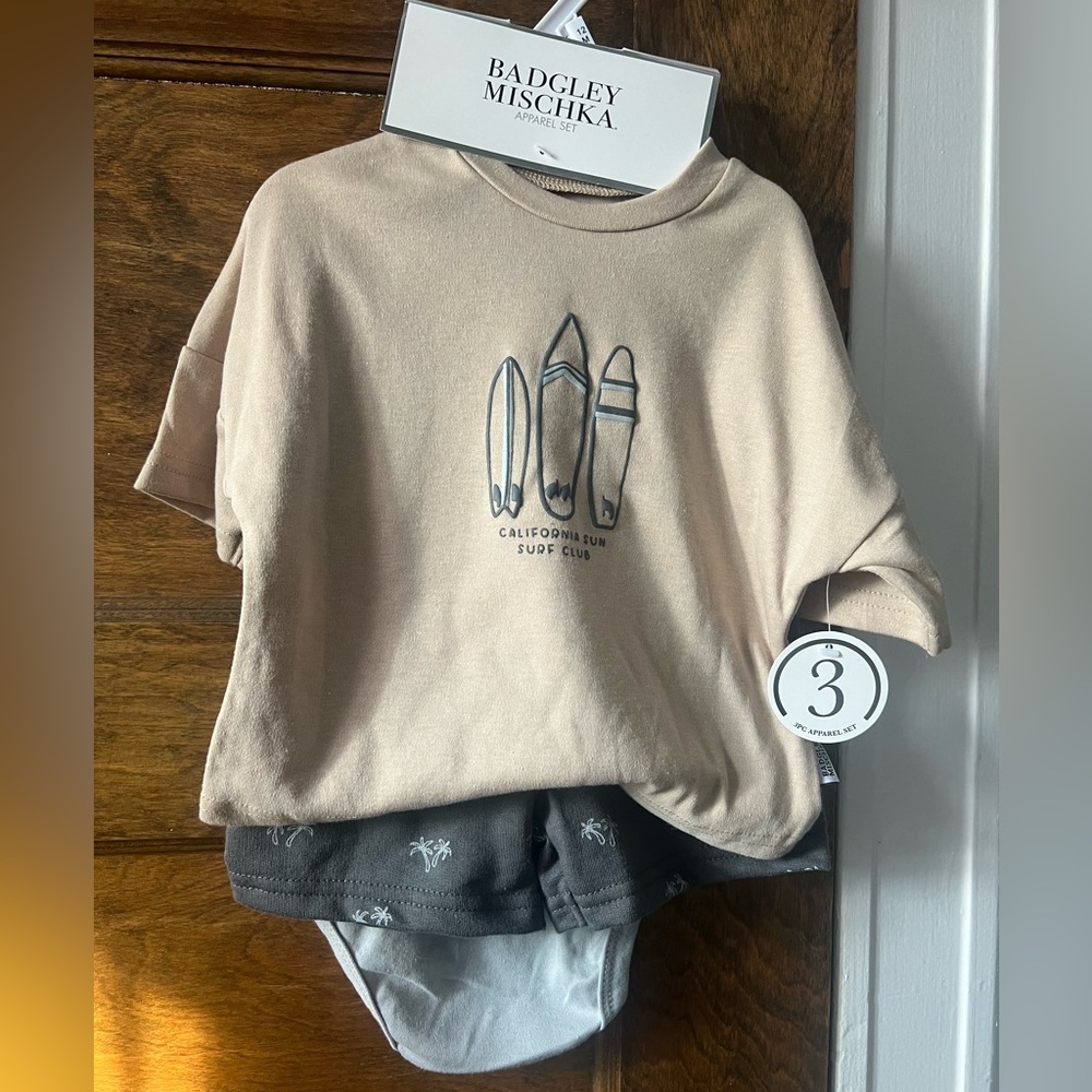 Badgley Mischka | 3-piece Surf Club Kids T-Shirt Shorts and Sleeveless Bodysuit